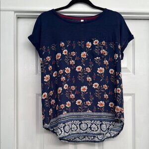 Xhilaration Floral Navy Women's Top Blouse